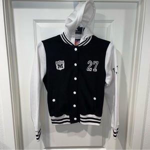Miss London Girls Black and white varsity jacket hooded size XL button up